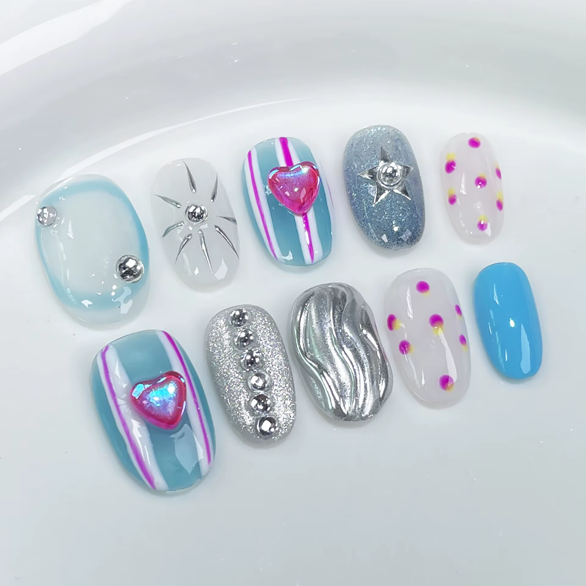 Taille S à la main acrylique presse sur ongles court carré rond faux