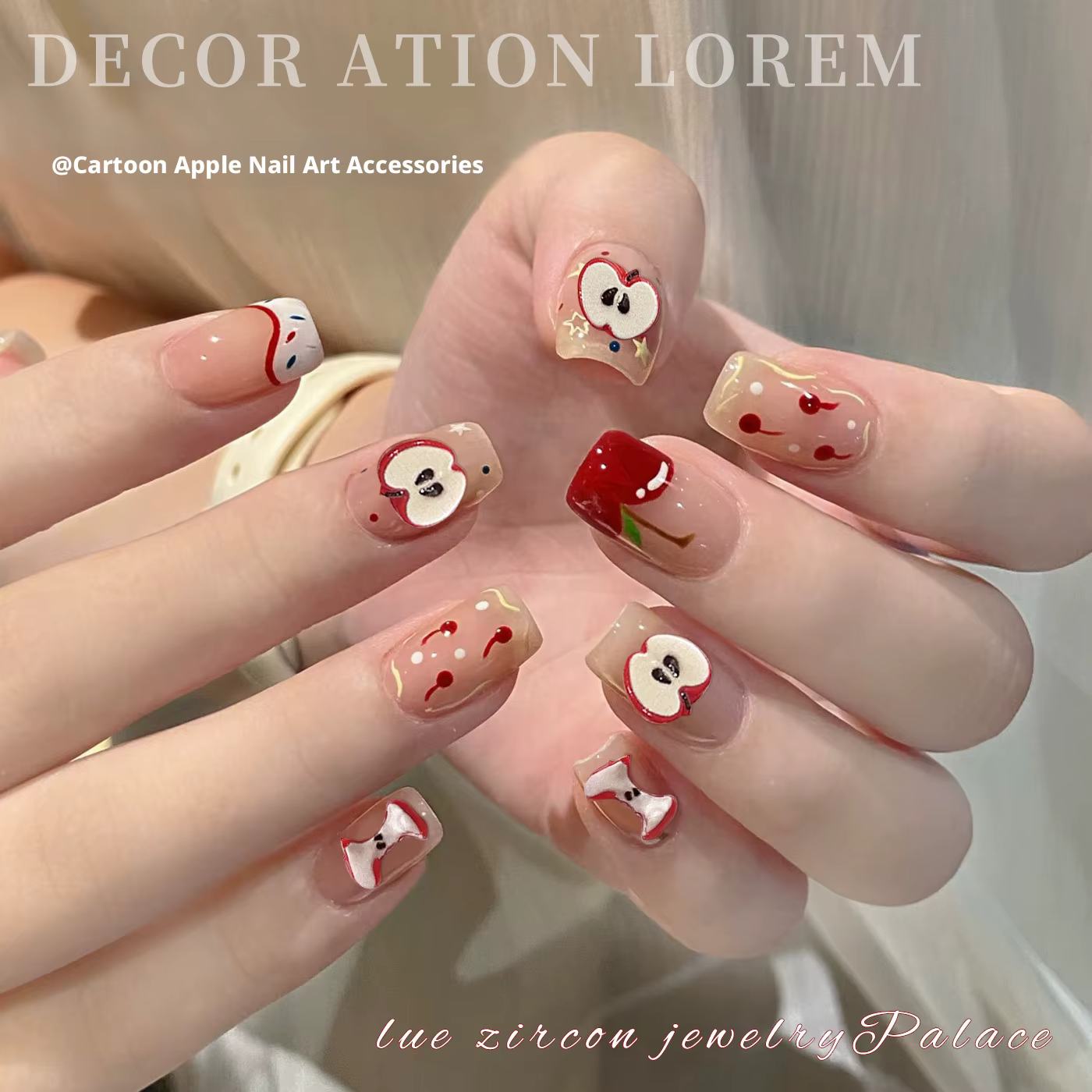 20 pièces MIX de breloques pour ongles en forme de pomme rouge mignonne