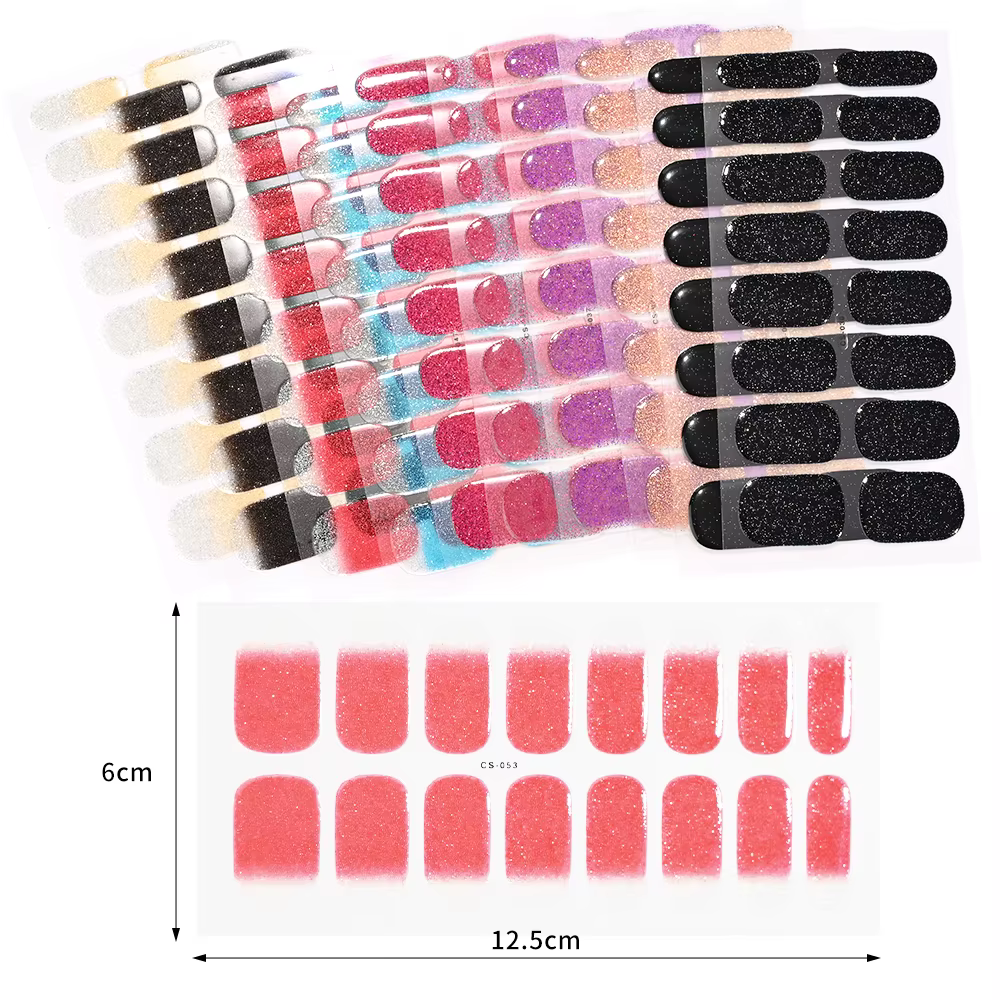 16 conseils UV Gel semi-durci ongles autocollant français couverture complète lumineux blanc paillettes Gel