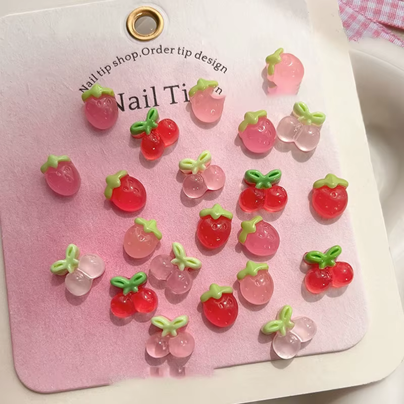 10 pièces Nail Art breloques résine Mini cerise fraise