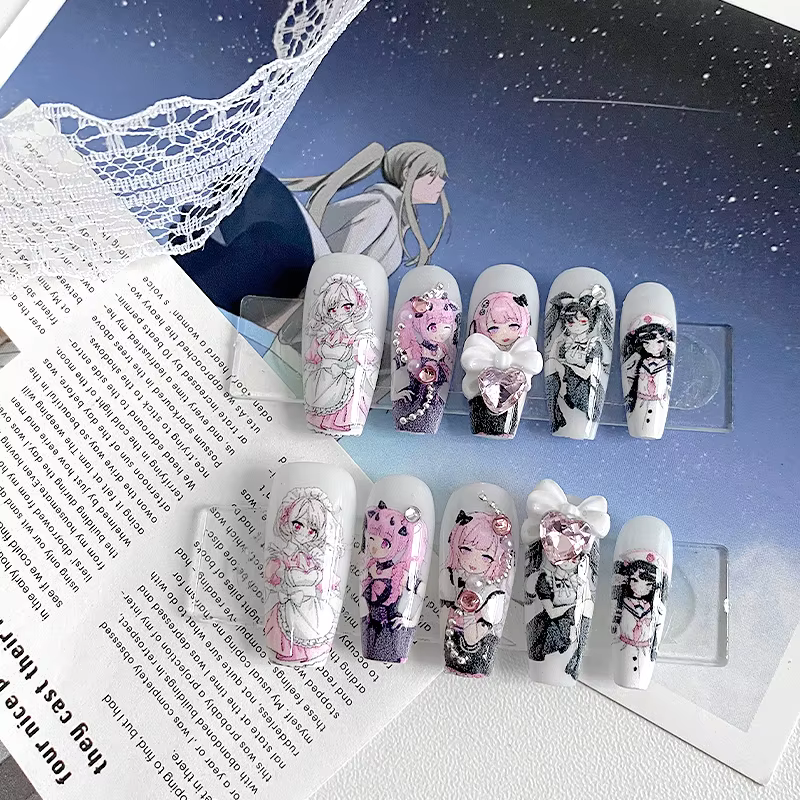 10 faux ongles faits à la main en forme de cercueil