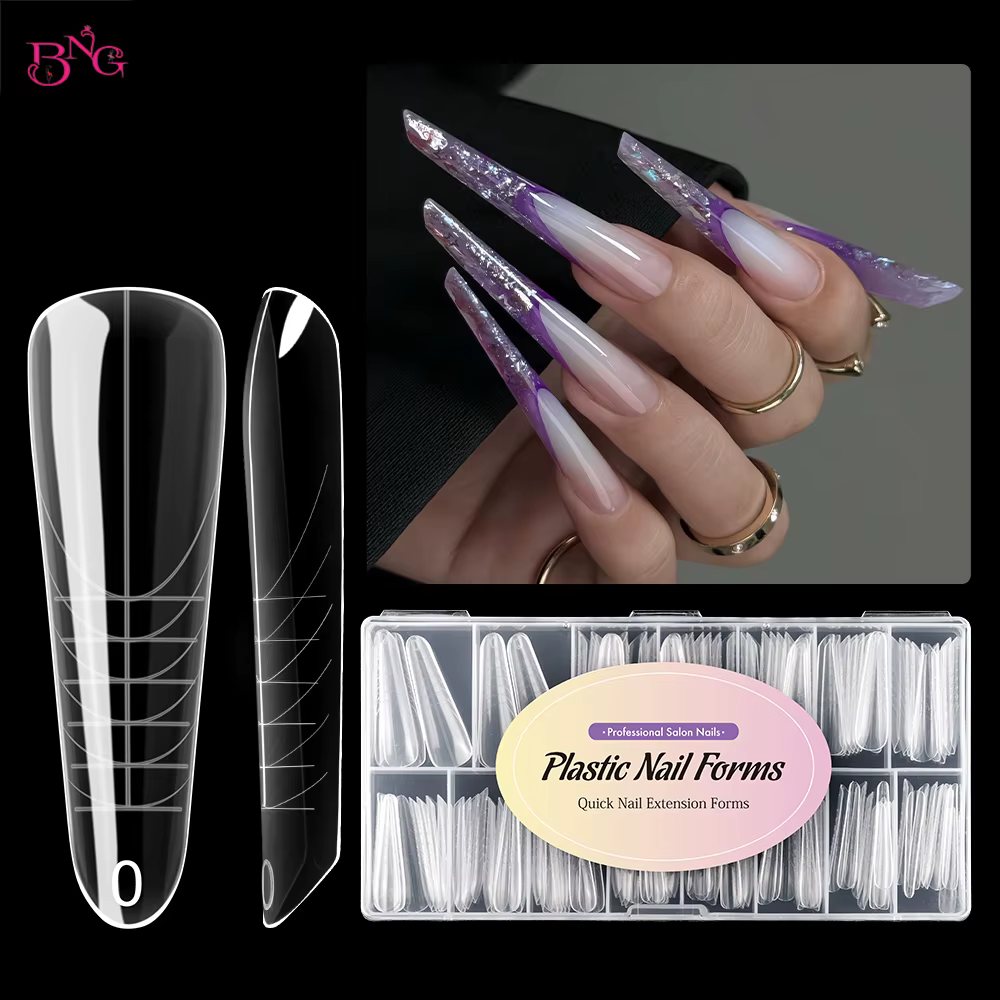 BNG 140 pièces Formes à ongles doubles Amande 14 Tailles Professionnelles Salon Facile à Utiliser Réutilisables Moules d'Extension d'Ongles Outils DIY Maison