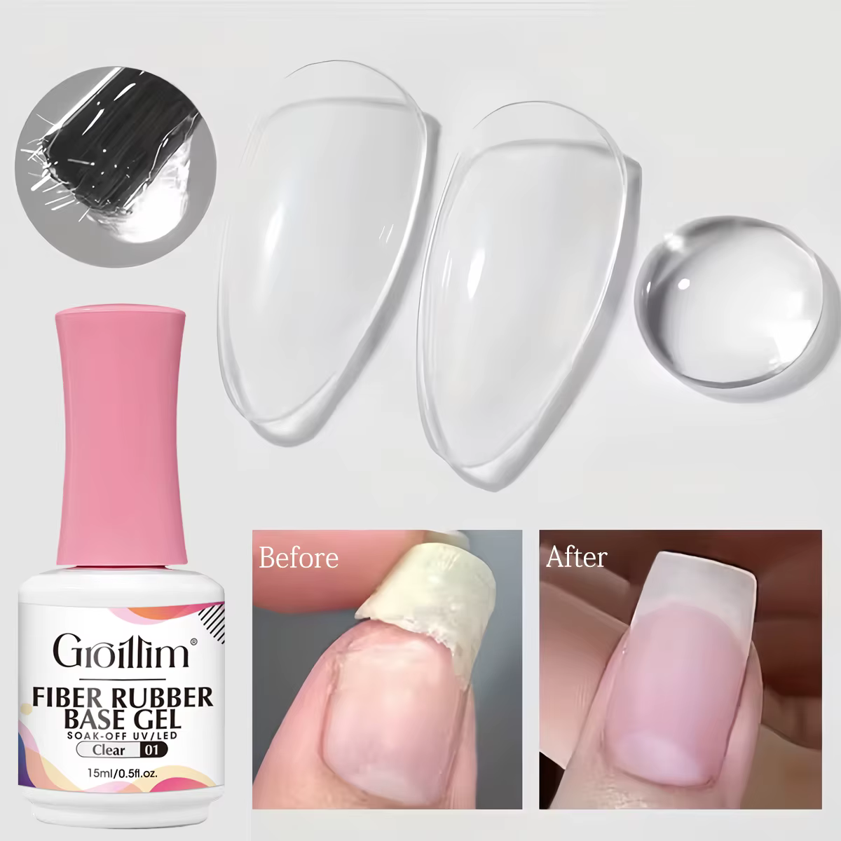 Gel de base en fibre hypoallergénique Groillim - Gel à ongles à séchage rapide