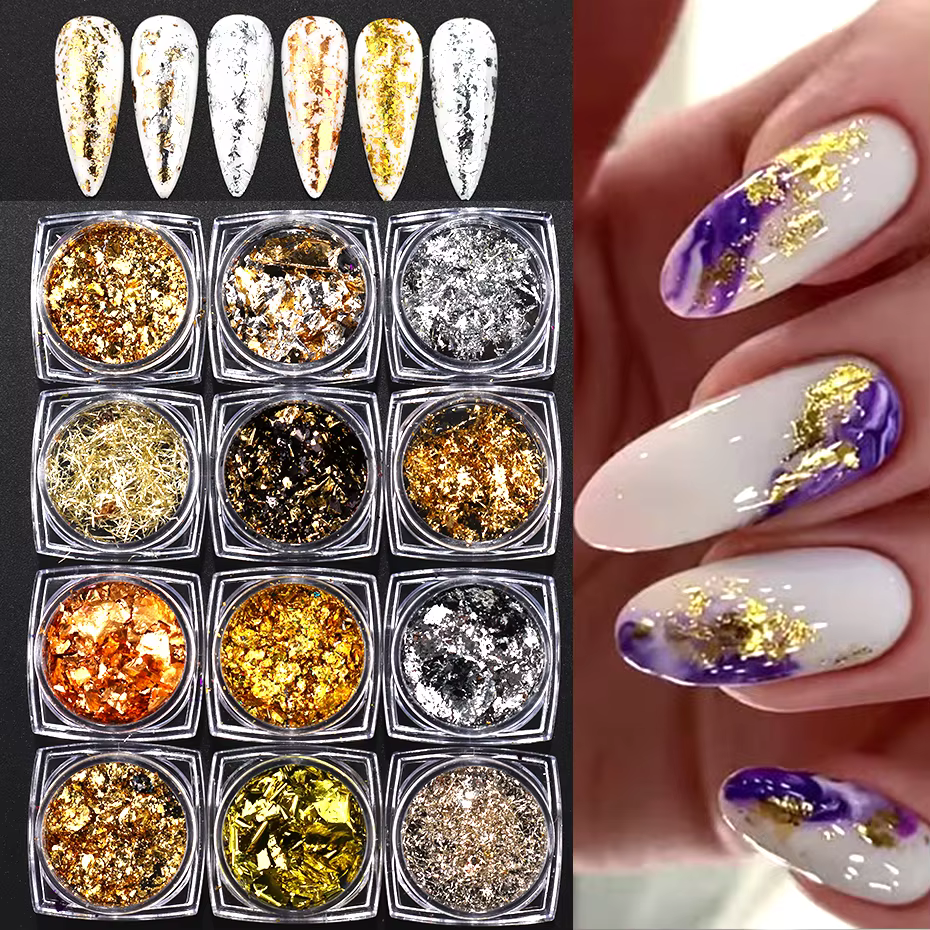 Feuilles d'or et d'argent pour ongles magnifiques