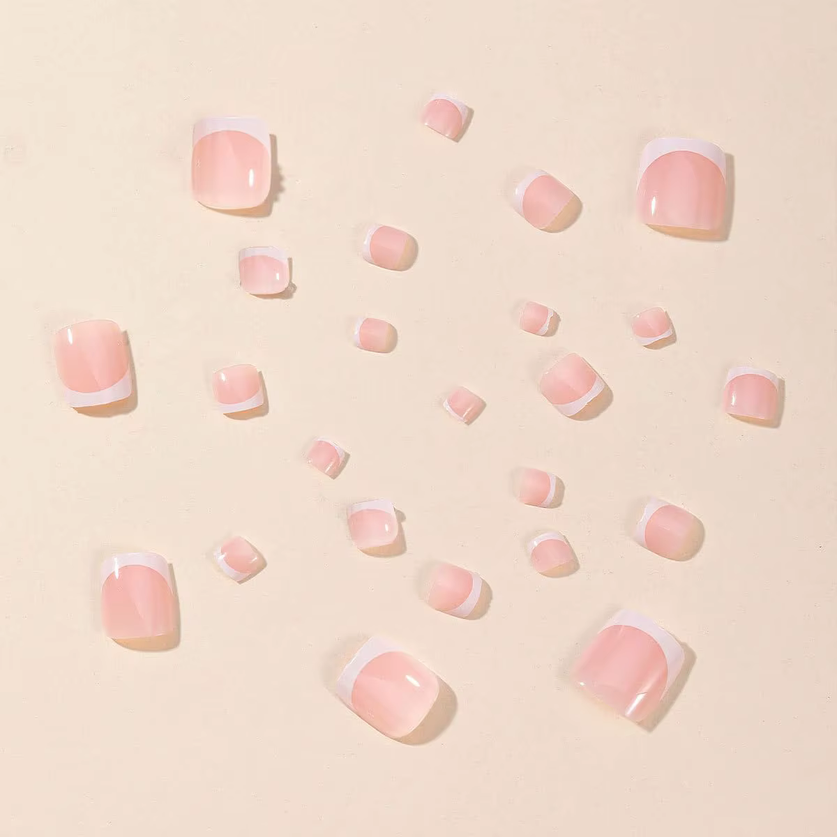 48 pièces/ensemble Faux ongles à presser roses nude et blancs