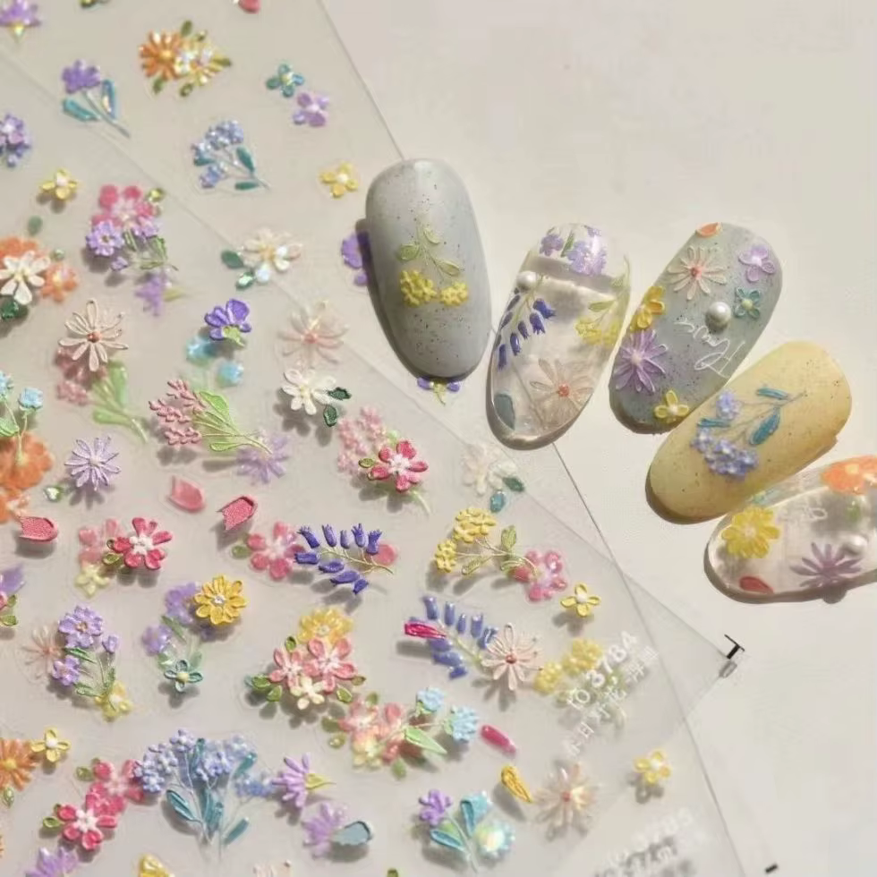 Autocollants décoratifs pour manucure florale été 2026, motifs japonais pour ongles, reliefs 5D, fleurs de cerisier, autocollants adhésifs pour nail art DIY