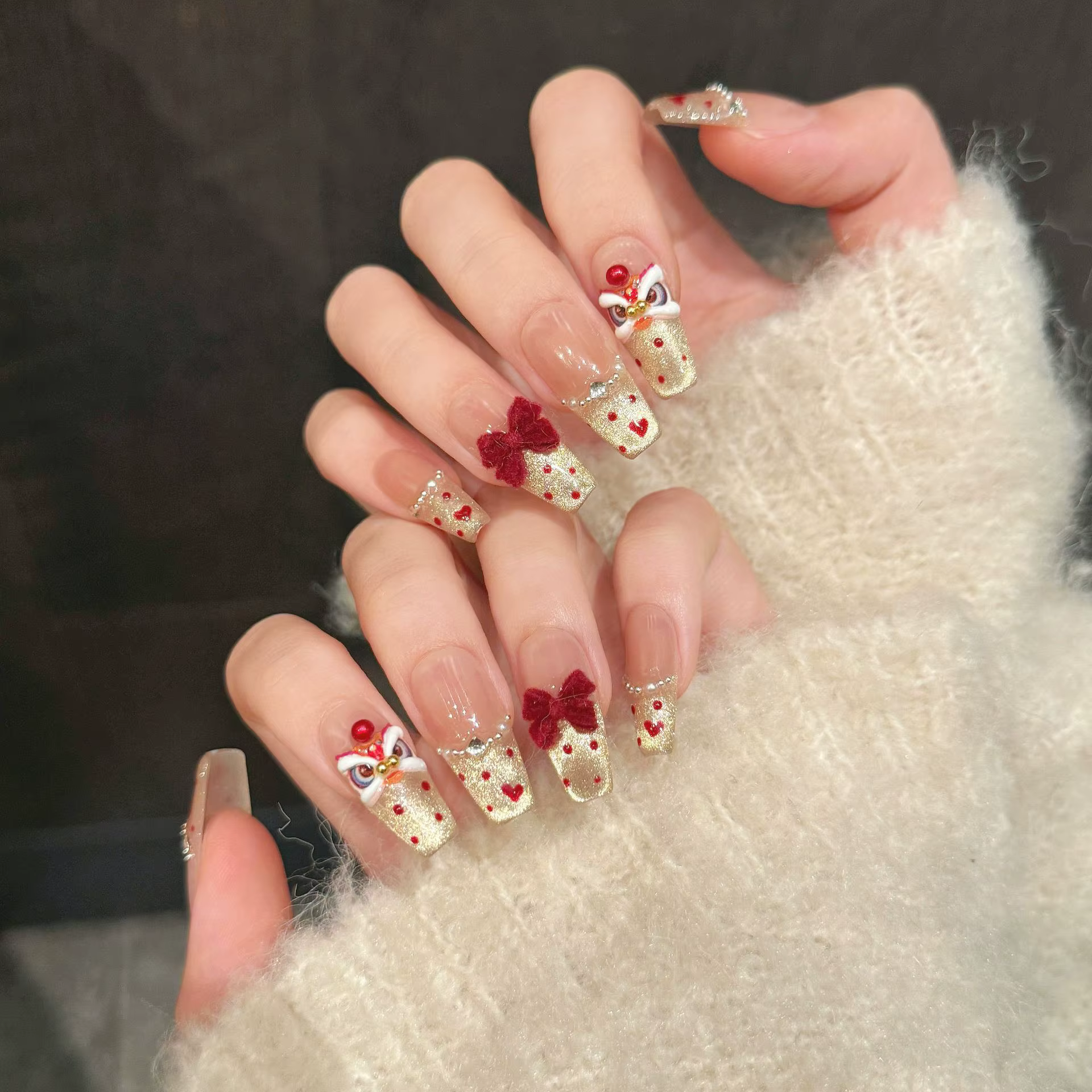 Faux ongles français œil de chat faits à la main