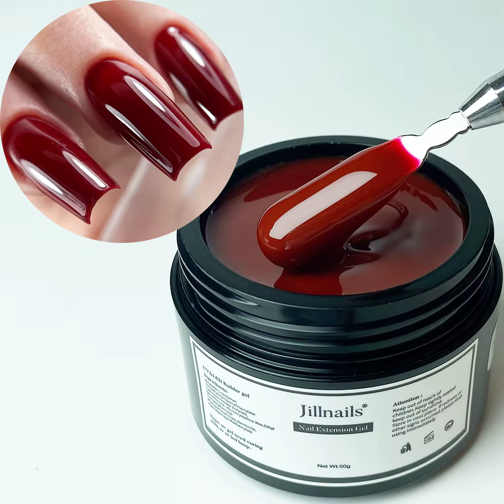 Jillnails Gel Constructeur Ongles Bourgogne 50G Rose Poudré Nude Scintillant Gel UV pour Extension d'Ongles