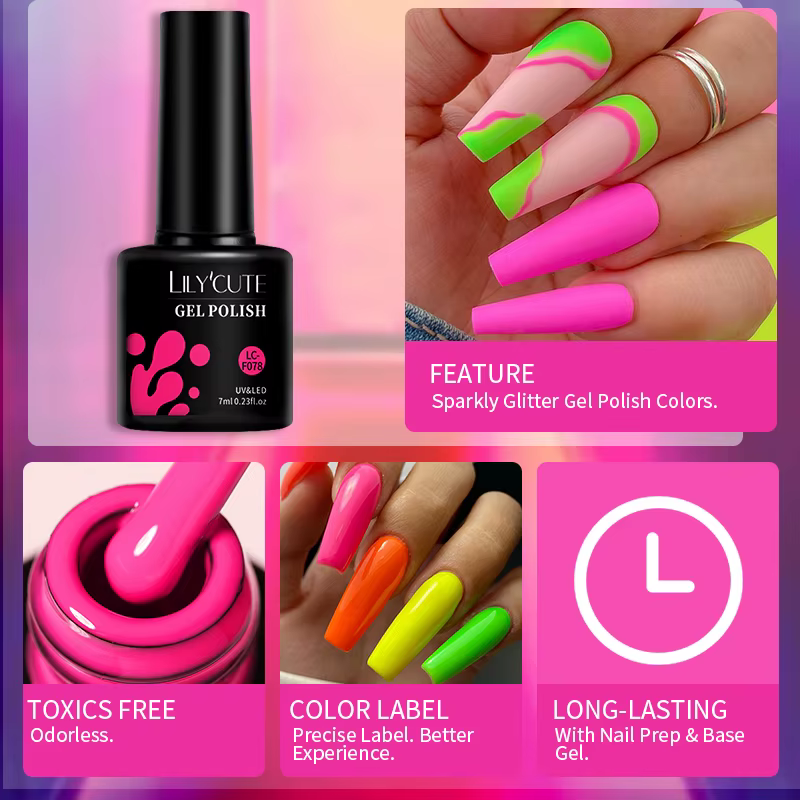 LILYCUTE couleurs néon Gel vernis à ongles Fluorescent été haute Saturation Nail Art Base couche de finition manucure