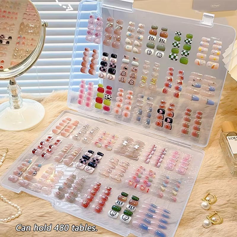 Boîte de rangement transparente pour nail art, boîte de rangement portable pour ongles, avec séparateur, utilisée pour l'affichage des créations de nail art et pour les salons de manucure