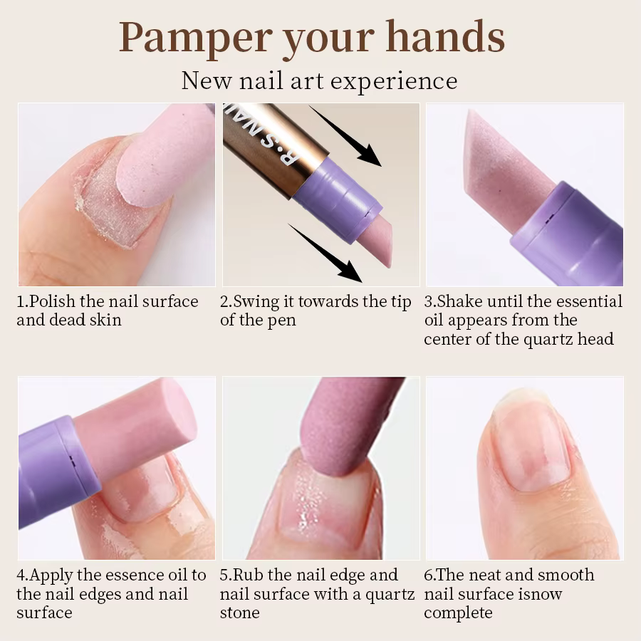 RSNAIL Stylo à huile pour cuticules 3 en 1 avec poussoir à ongles en céramique