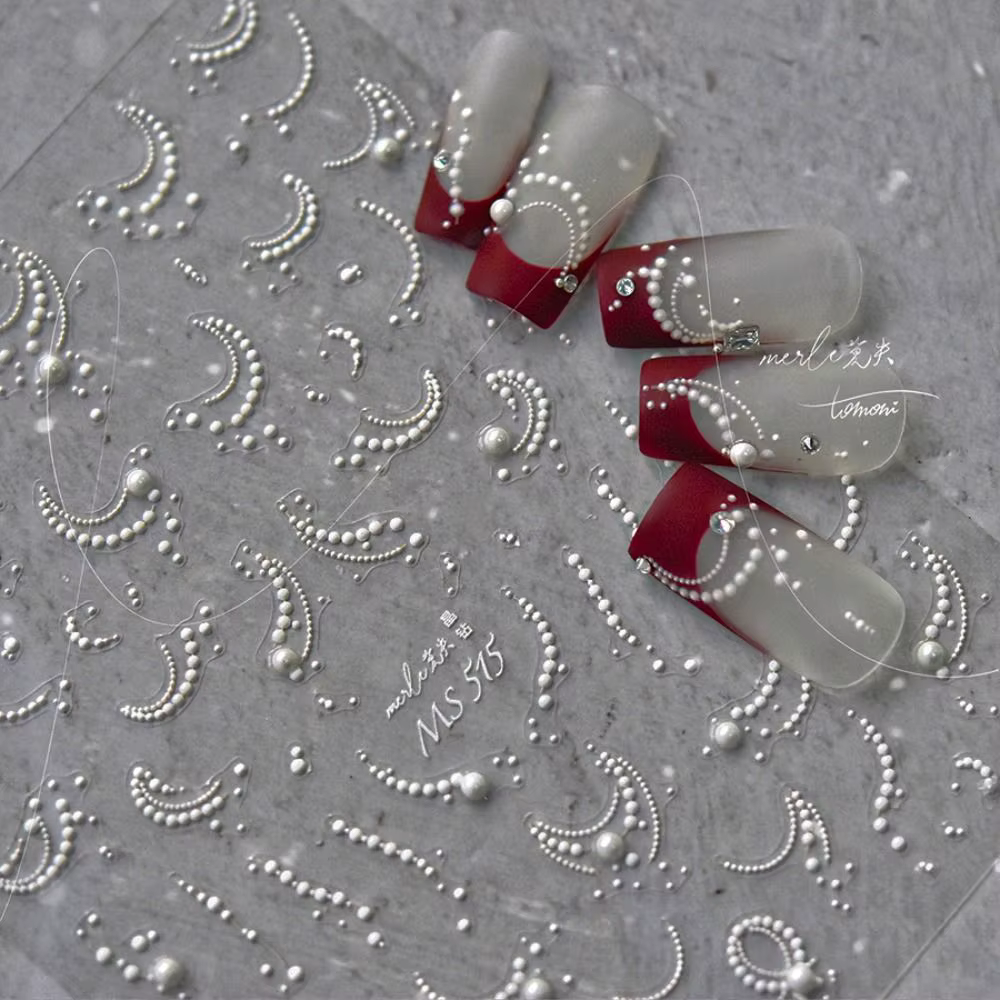 Autocollants 3D pour ongles avec lignes et perles