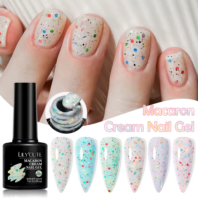 LILYCUTE 7ml Macaron crème ongles Gel paillettes