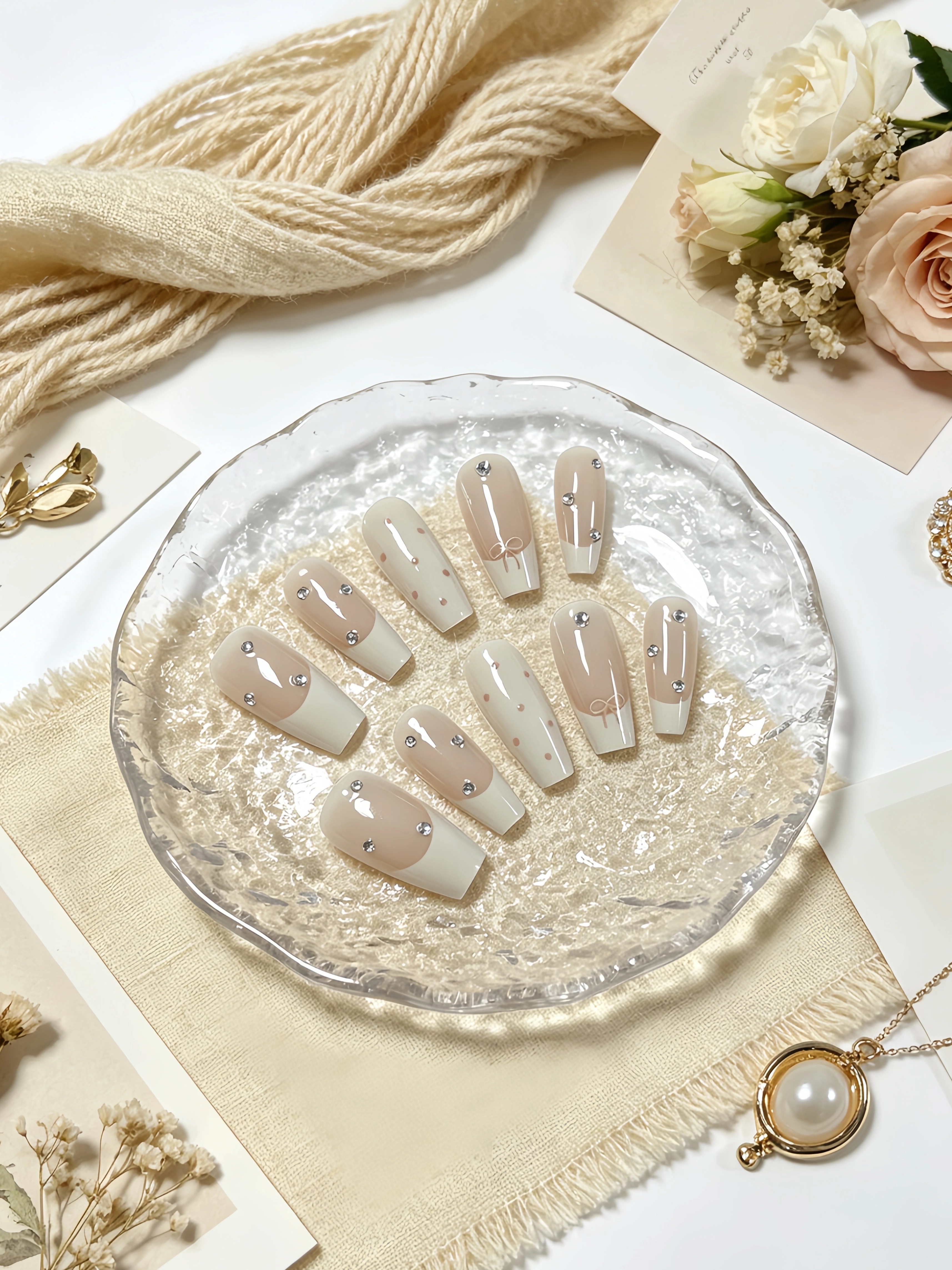 10 faux ongles trapézoïdaux de longueur moyenne