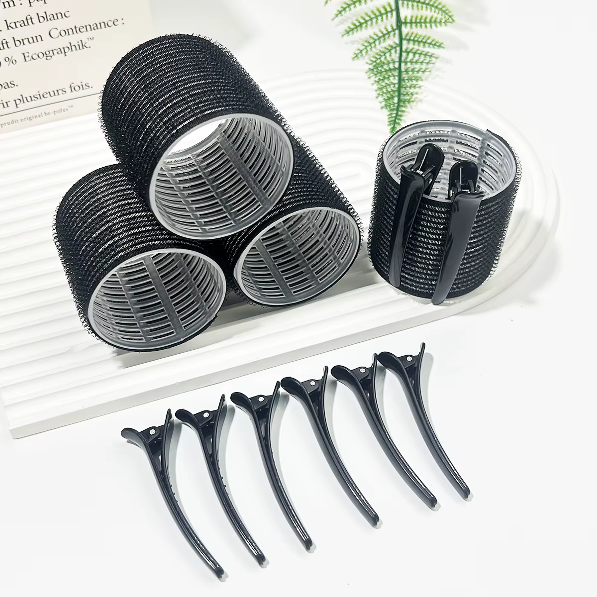 Kit de bouclage pour femmes, 12 pièces (4 rouleaux à cheveux + 8 pinces à cheveux) - Ensemble de boucles pour salon de coiffure familial, texture volumineuse