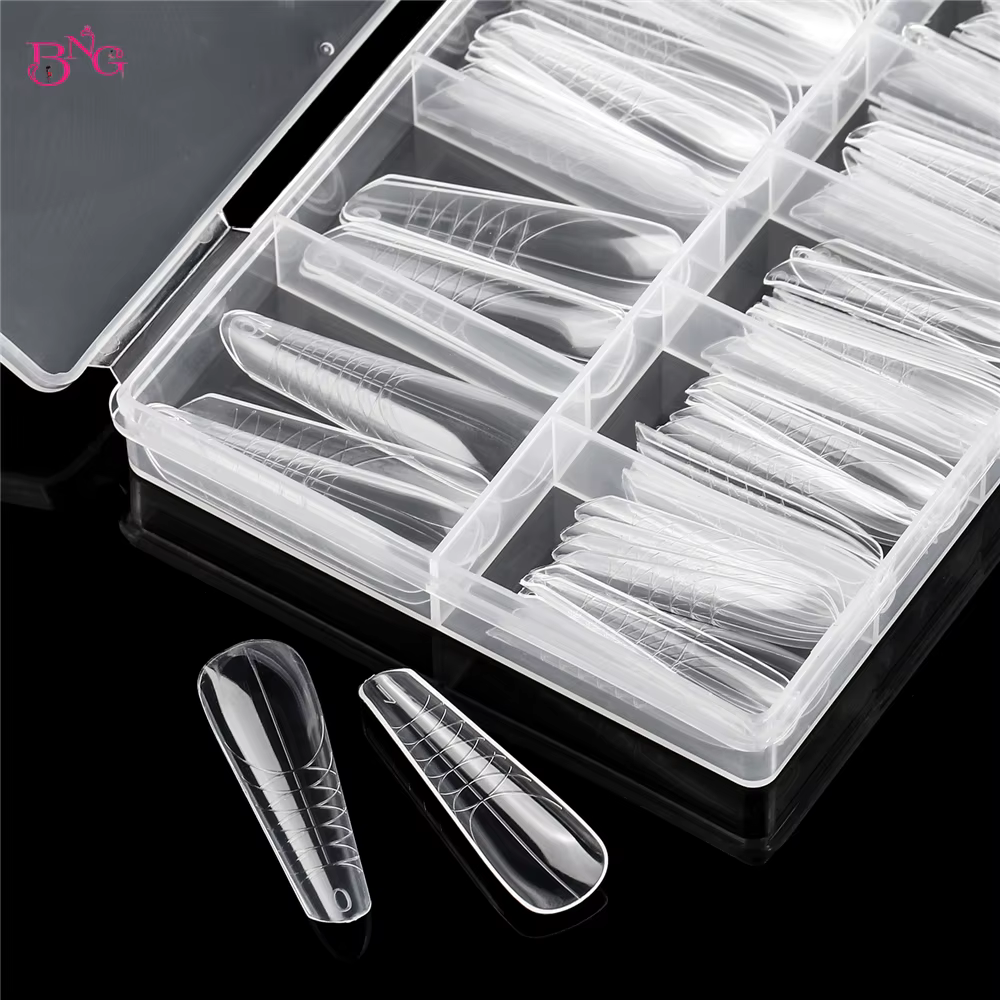 BNG 140 pièces Formes à ongles doubles Amande 14 Tailles Professionnelles Salon Facile à Utiliser Réutilisables Moules d'Extension d'Ongles Outils DIY Maison