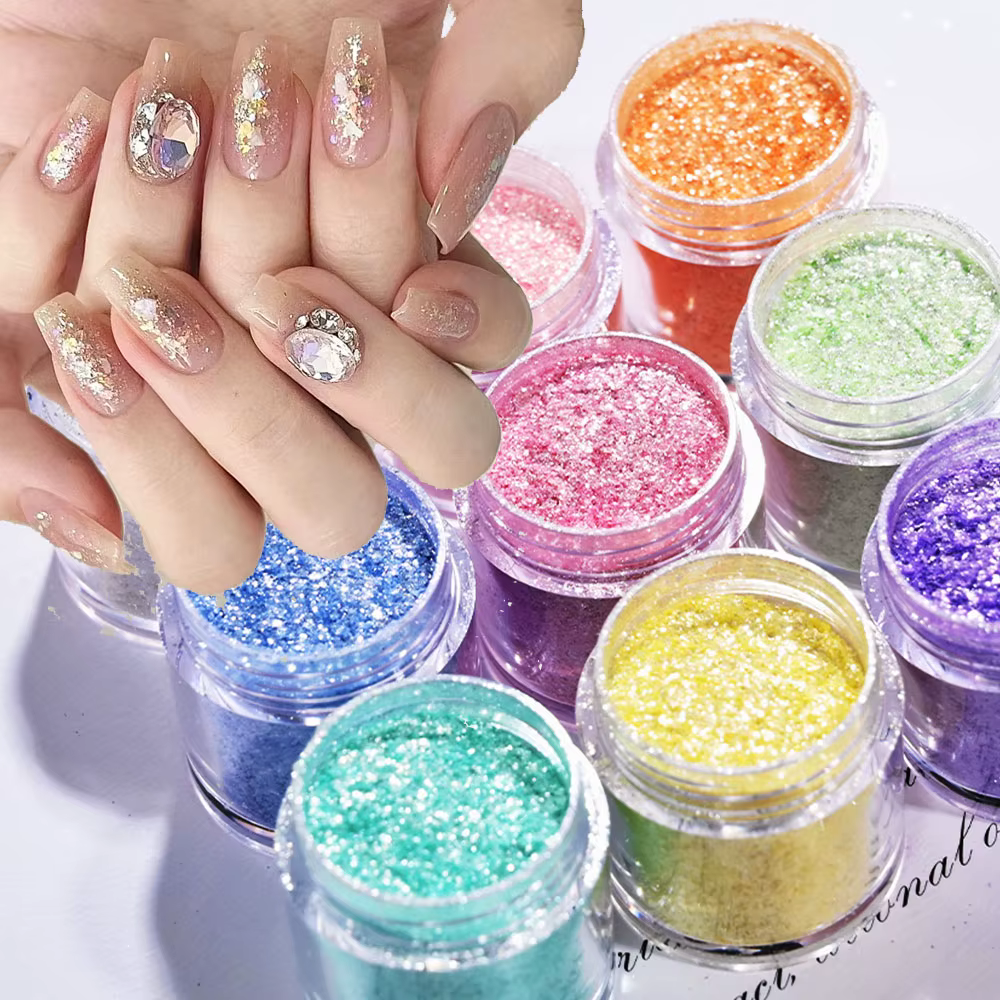 16 couleurs printemps rose aurore opale polarisée ongles flocons non-mince irisé miroitant poudre bricolage manucure