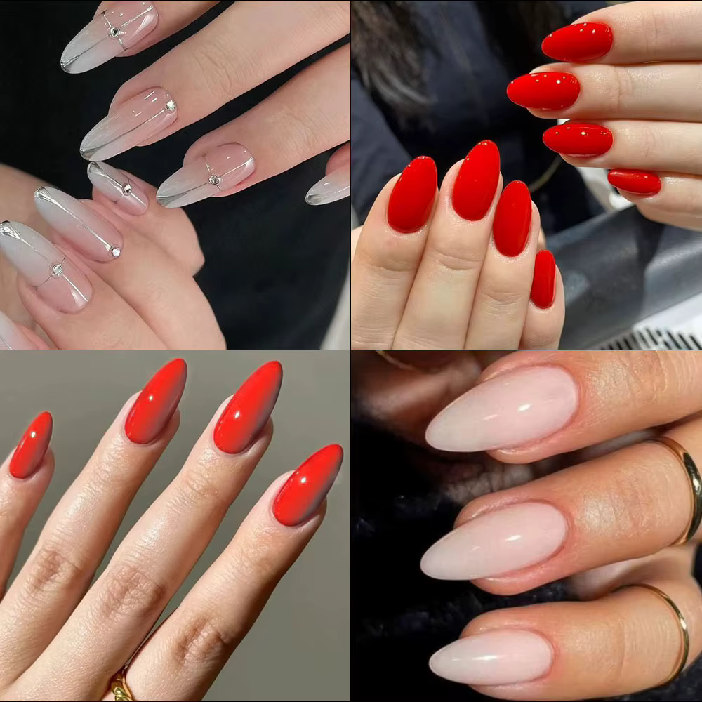 120 pièces blanc laiteux moyen amande Gel faux ongles naturel Simple brillant pur