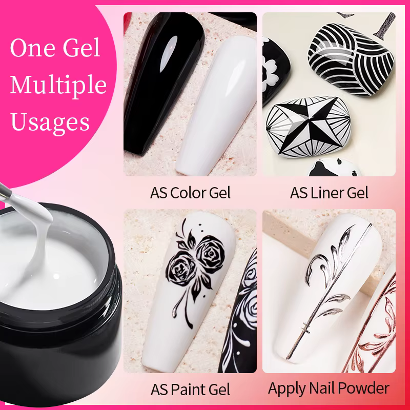 AWStorG 2 pièces sans lingette peinture Gel pour Nail Art tremper UV LED Gel blanc noir 5g longue durée Gel pour ongles