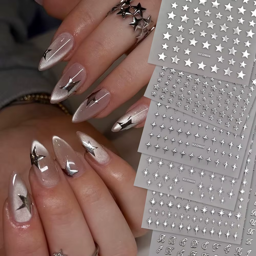 Autocollants pour ongles en forme d'étoile et d'alphabet