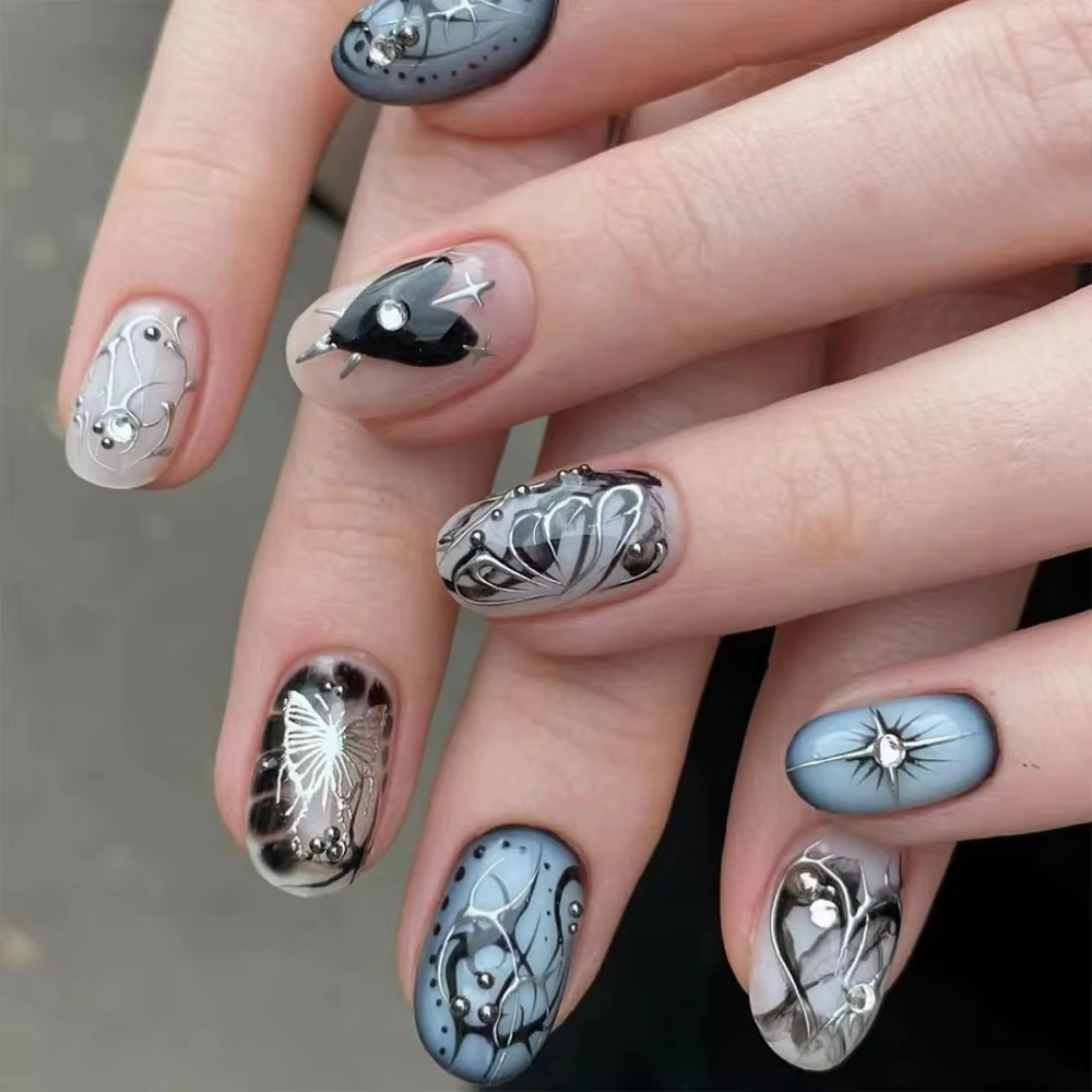 24 faux ongles à presser roses brillants en forme d'amande courte