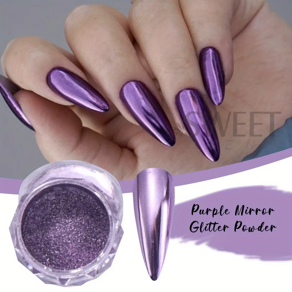 Poudre à ongles chromée miroir violet