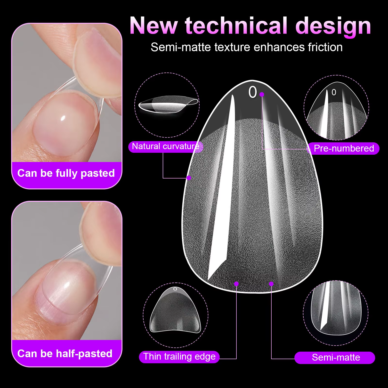 600 pièces/boîte Capsules d'ongles artificiels semi-mates