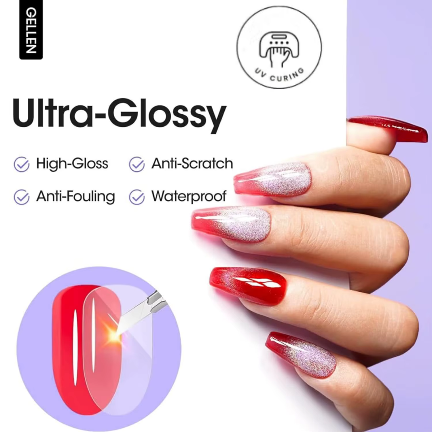 GELLEN Gel pour ongles couche de finition 18ML grande bouteille Ultra brillant supérieur