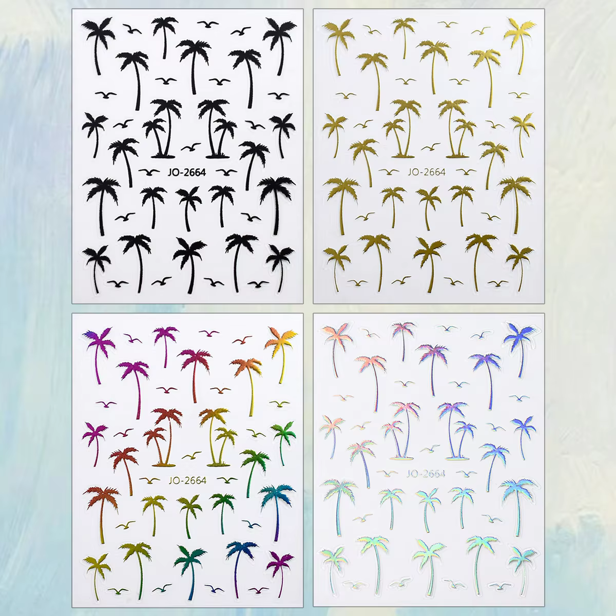 2 à 20 feuilles d'autocollants pour ongles à motifs de palmiers tropicaux