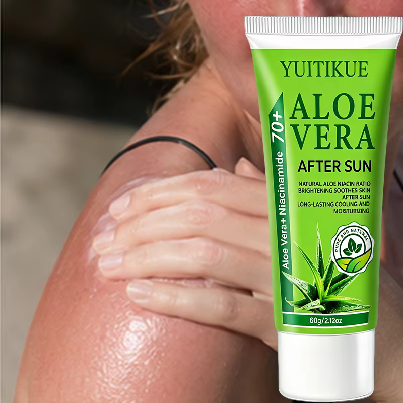 YUITIKUE 70+ Gel Après-Soleil à l'Aloe Vera et Niacinamide, Rafraîchissant, Apaisant, Hydratant Longue Durée pour le Visage et le Corps, Peaux Exposées au Soleil, 60g