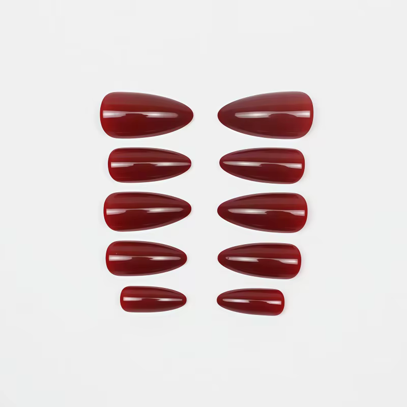 24 faux ongles de couleur unie rouge vin