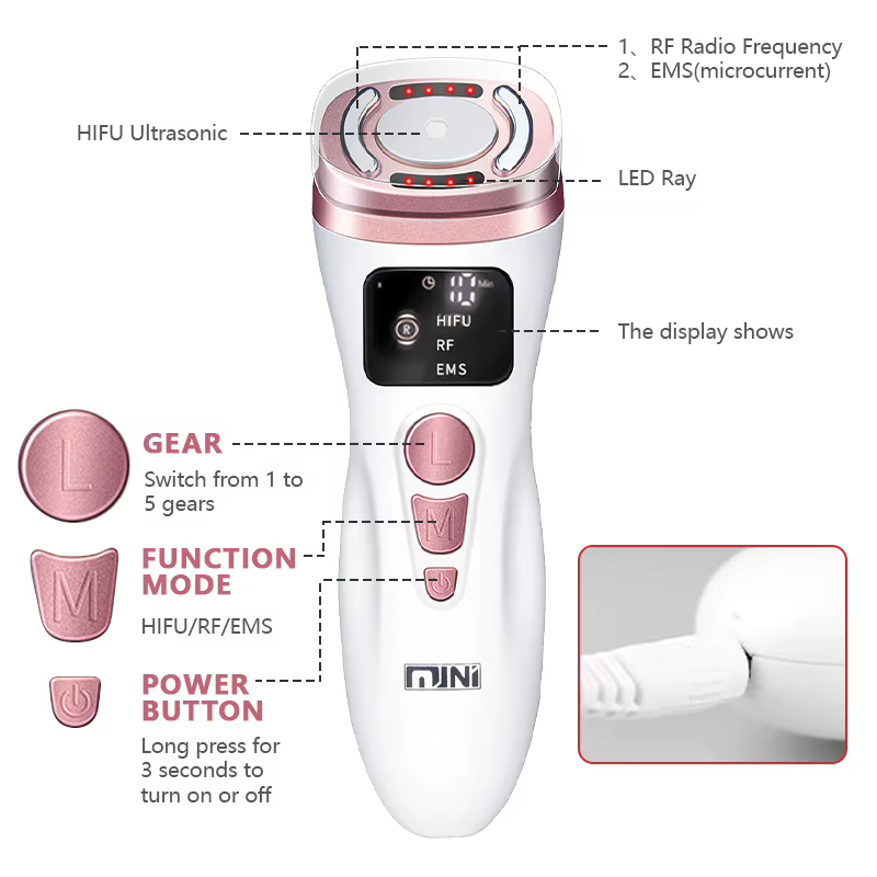 Nouvel appareil de beauté facial à radiofréquence ultrasonique HIFU mini, micro-courant EMS, instrument de soin de la peau raffermissant, outil anti-rides