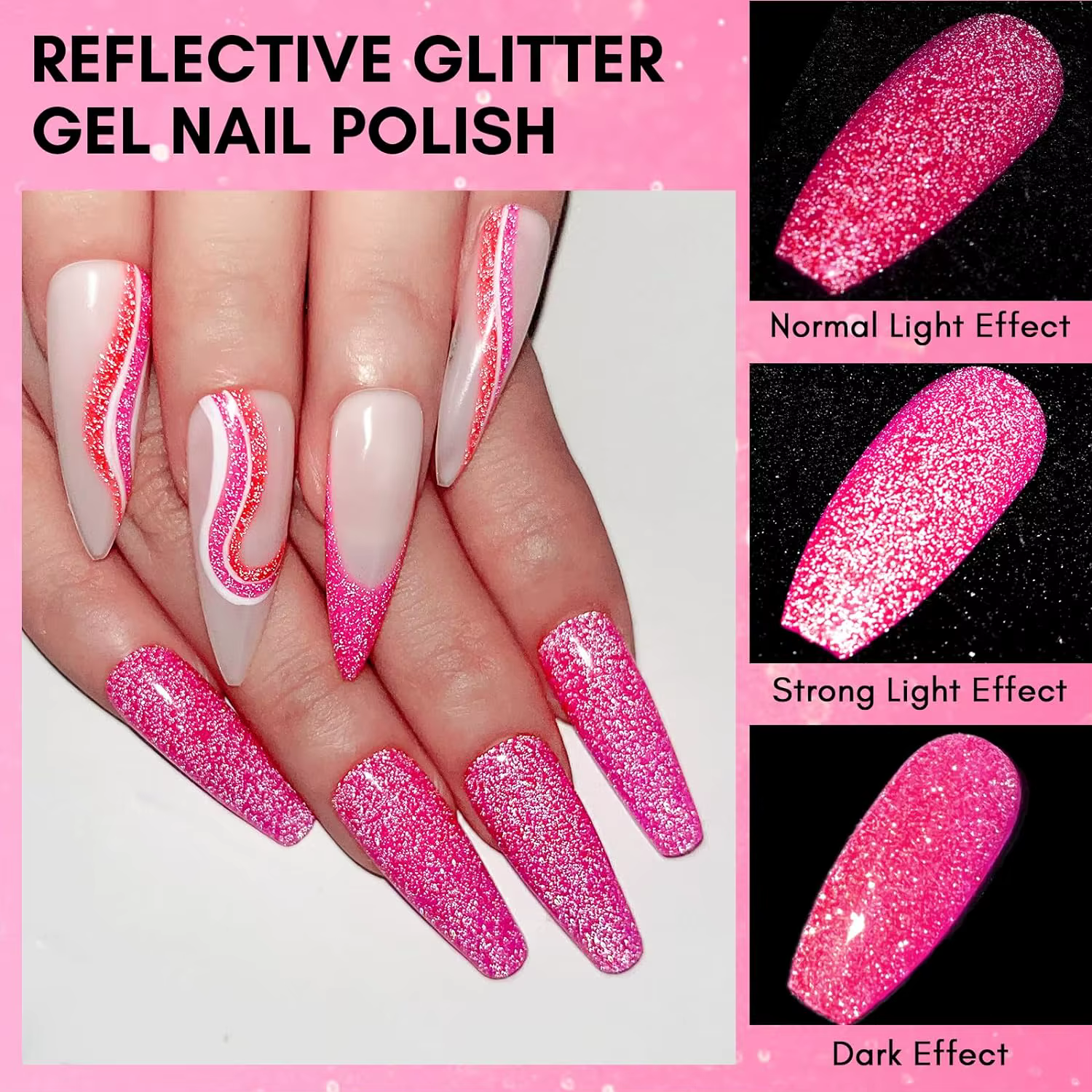 Vernis à ongles gel fluorescent réfléchissant rose été/15ml/Flash foncé super pailleté néon/Gel semi-permanent pour nail art