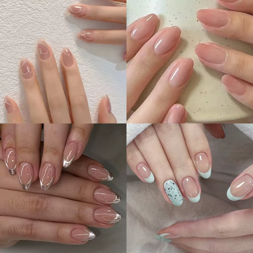 150 pièces M/S/XS glace nue courte ovale faux ongles français brillant mat Simple presse
