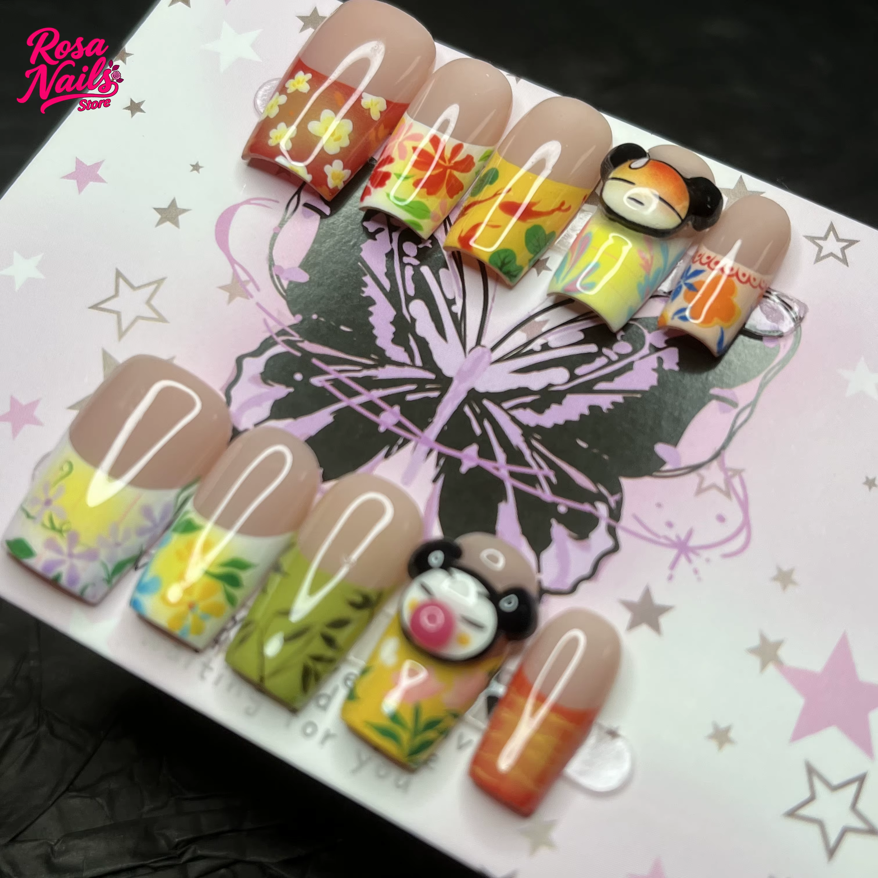 10 pièces presse à la main sur les ongles moyen carré peint