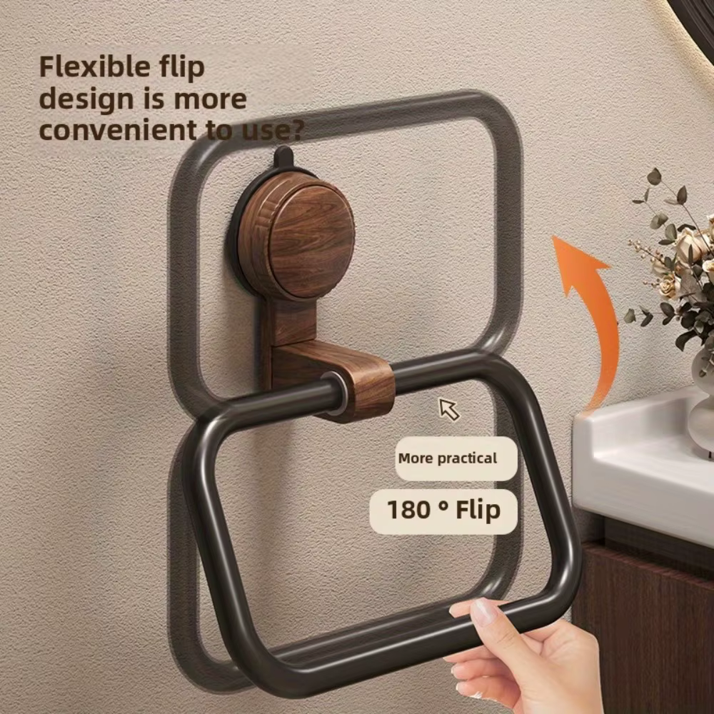 Nouveau porte-serviettes de salle de bain Vintage en bois de noyer étanche porte-serviettes de salle de bain avec support à ventouse anneau de serviettes mural
