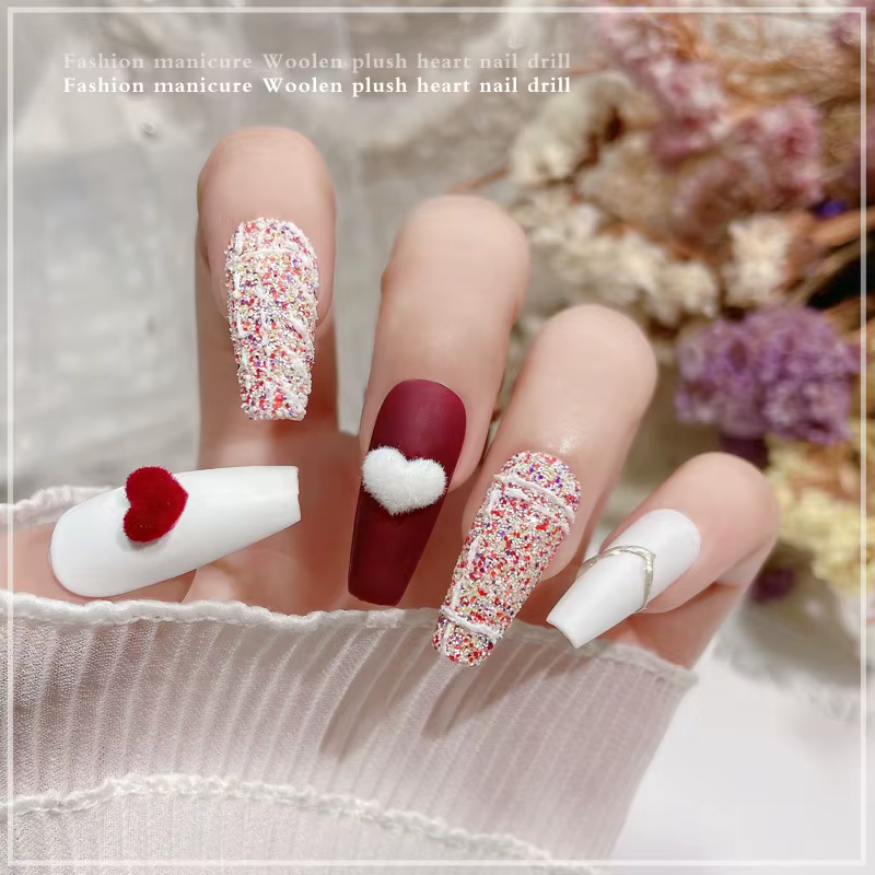 Accessoires de Nail Art français floqués en forme de cœur