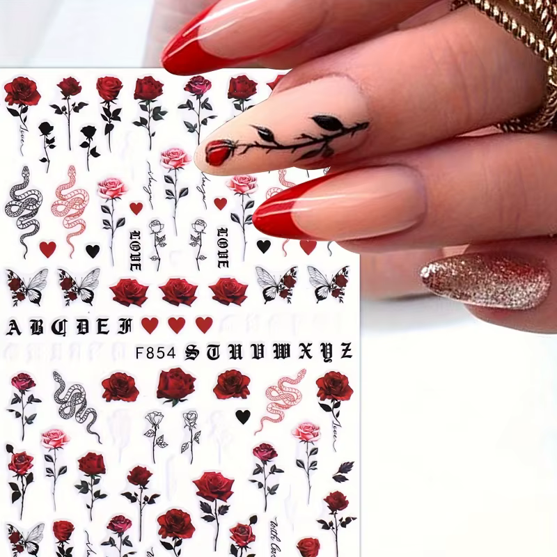 Un ensemble d'autocollants décoratifs pour ongles pour la Saint-Valentin