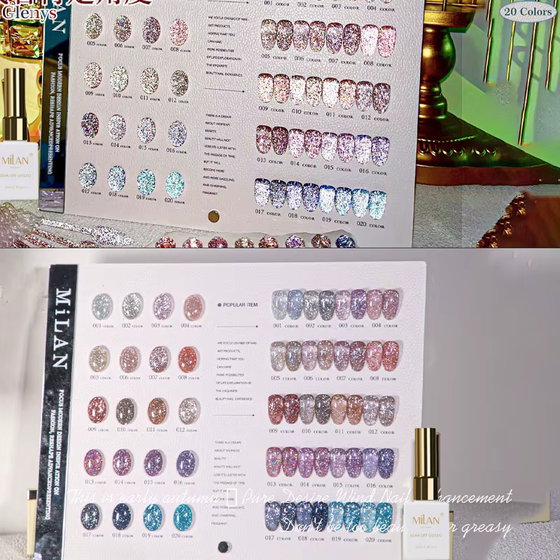 Glwnys 20 couleurs l vernis à ongles gel étoile populaire gel à immersion lumineuse carte de couleur UV LED salon de