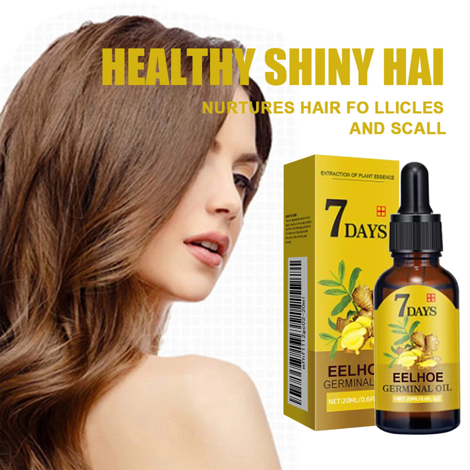 EELHOE – huile de gingembre pour la croissance des cheveux, pour le Massage du cuir chevelu, traitement des follicules pileux, soins capillaires, Essence germinale pour la repousse et la perte