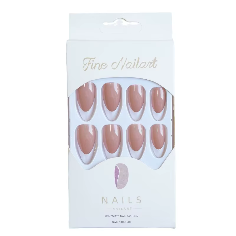 10 pièces ongles faits à la main minimaliste amande française avec bordures blanches adaptés à tous les tons de peau