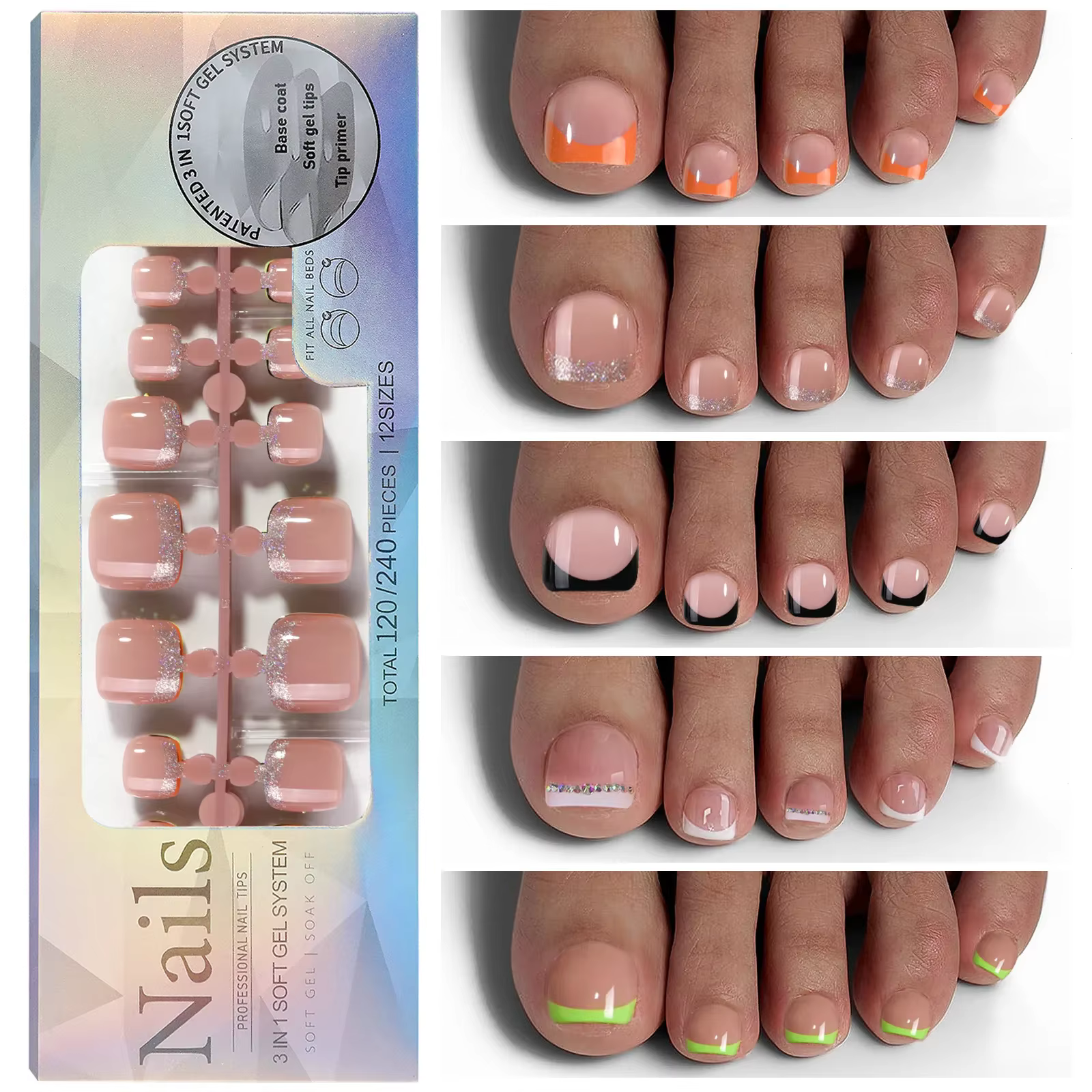 120 pièces faux ongles nus rose court carré ligne française faux ongles détachables presse sur les ongles acryliques doux ongles conseils
