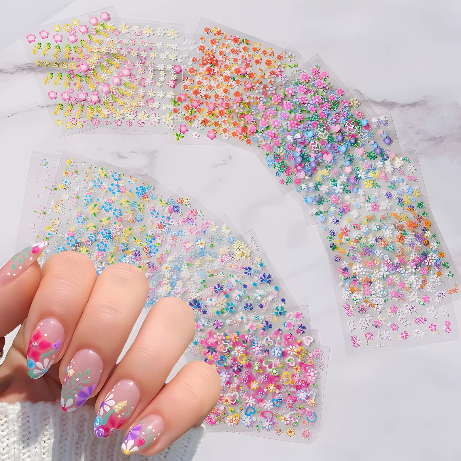 30 feuilles d'autocollants pour ongles fleur pour Nail Art coloré auto-adhésif marguerite décalcomanies