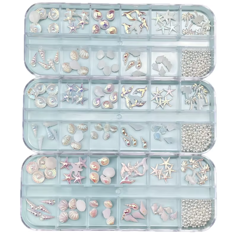 Kit de Nail Art Série Océan 2026 : Strass en Résine Effet Coquille d'Aurora et Queue de Sirène pour Décorations DIY à