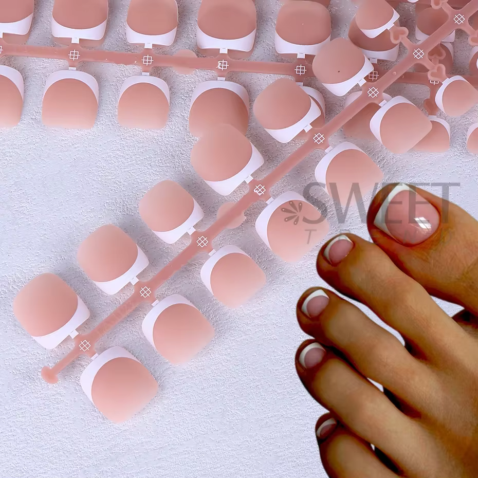 160 pièces faux ongles des orteils rose français court carré couverture complète naturel artificiel acrylique