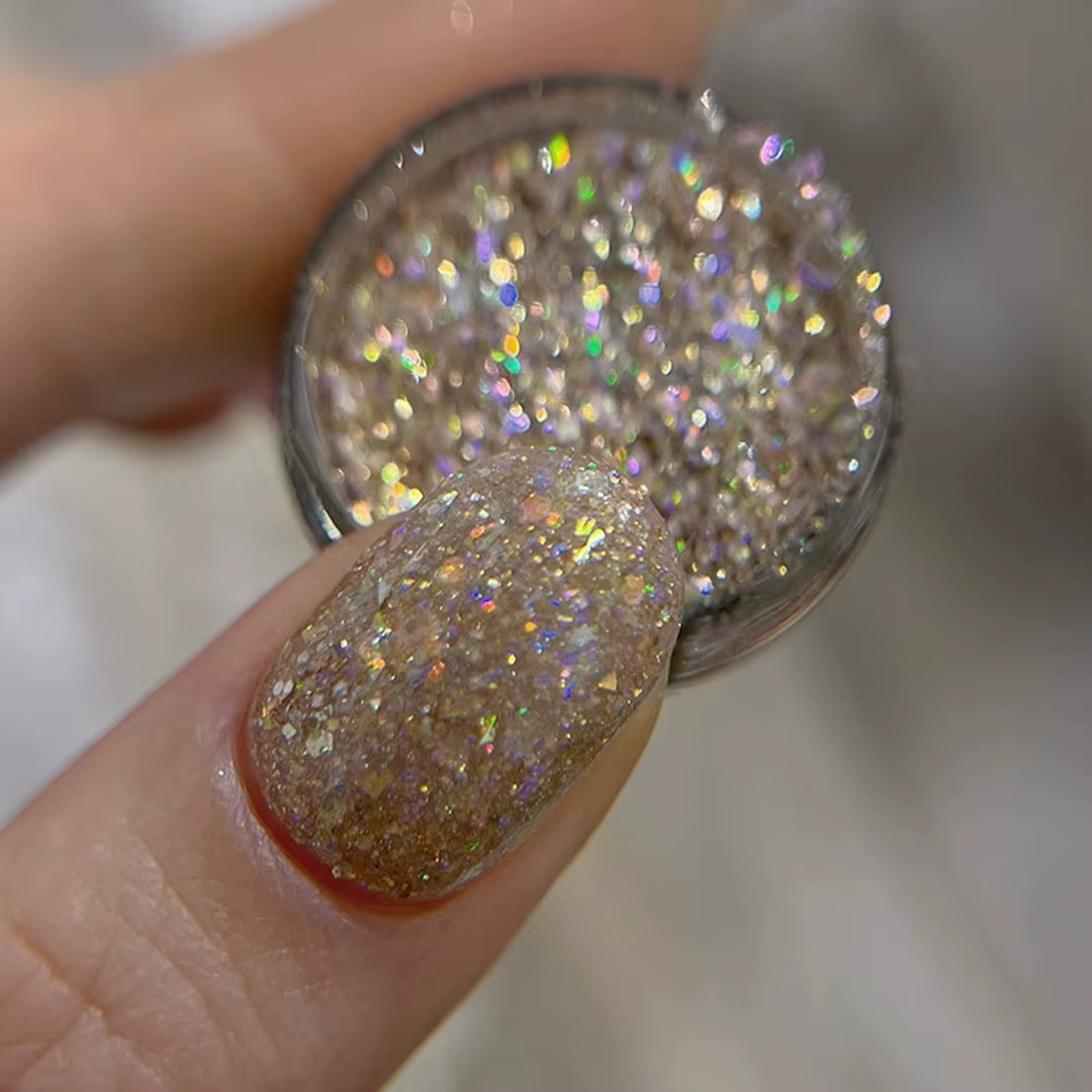 1 pot Aurora brillant opale flocons ongles paillettes Laser argent or nuage brocart
