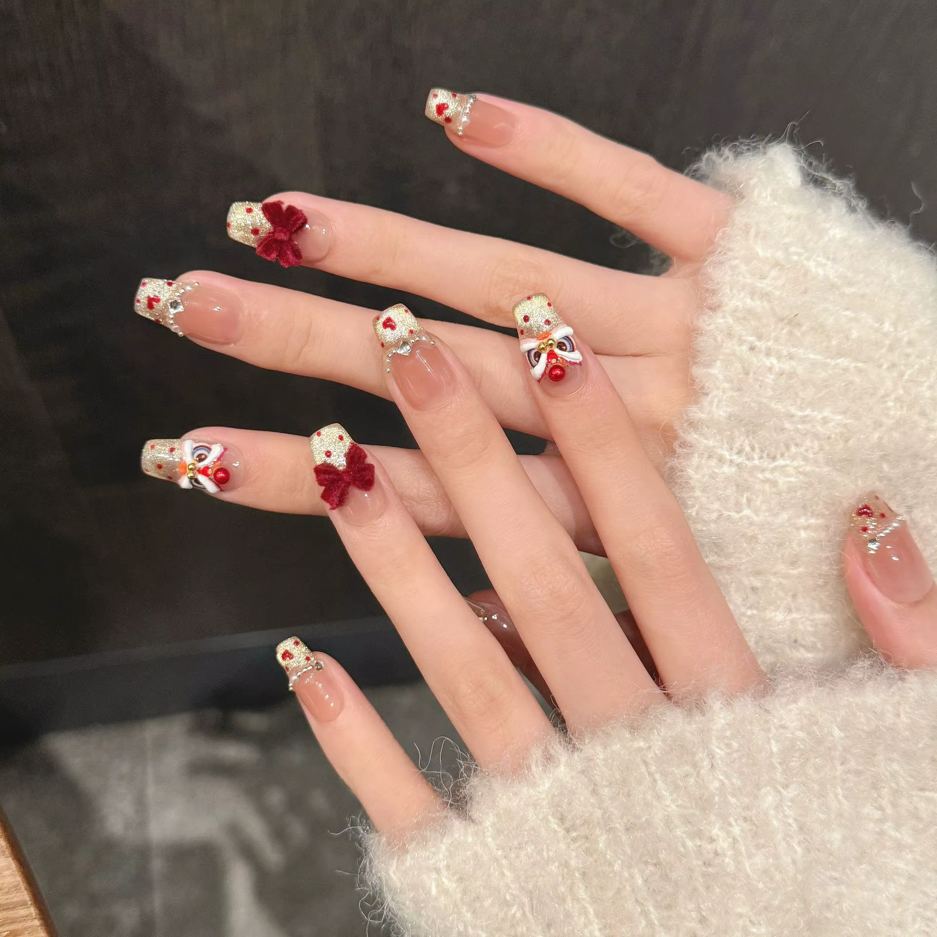 Faux ongles français œil de chat faits à la main