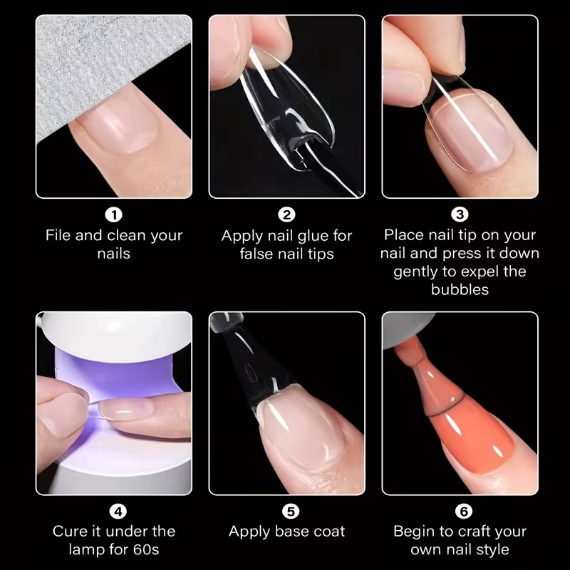 120 pièces d'ongles en boîte de style cercueil/amande/Stiletto/ovale/carré/autres formes transparentes
