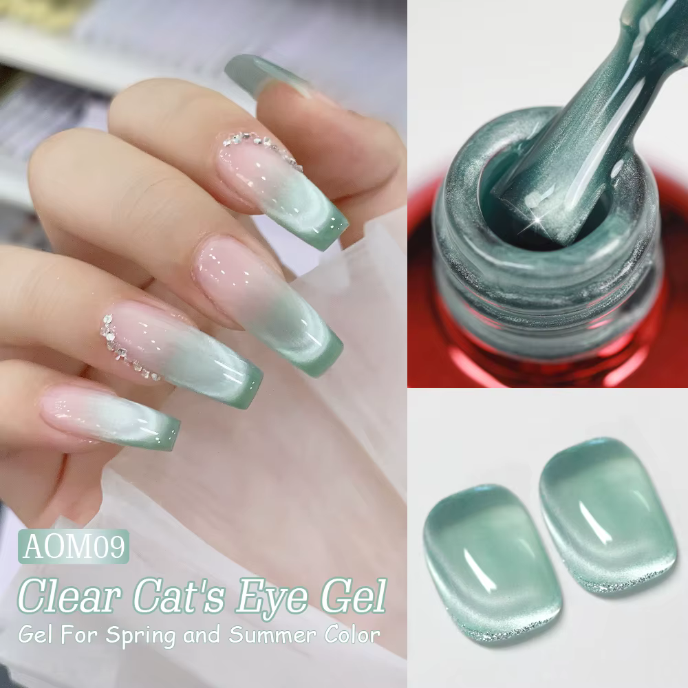AS 15ml couleur vert menthe chat Gel magnétique vernis à ongles scintillant paillettes Gel