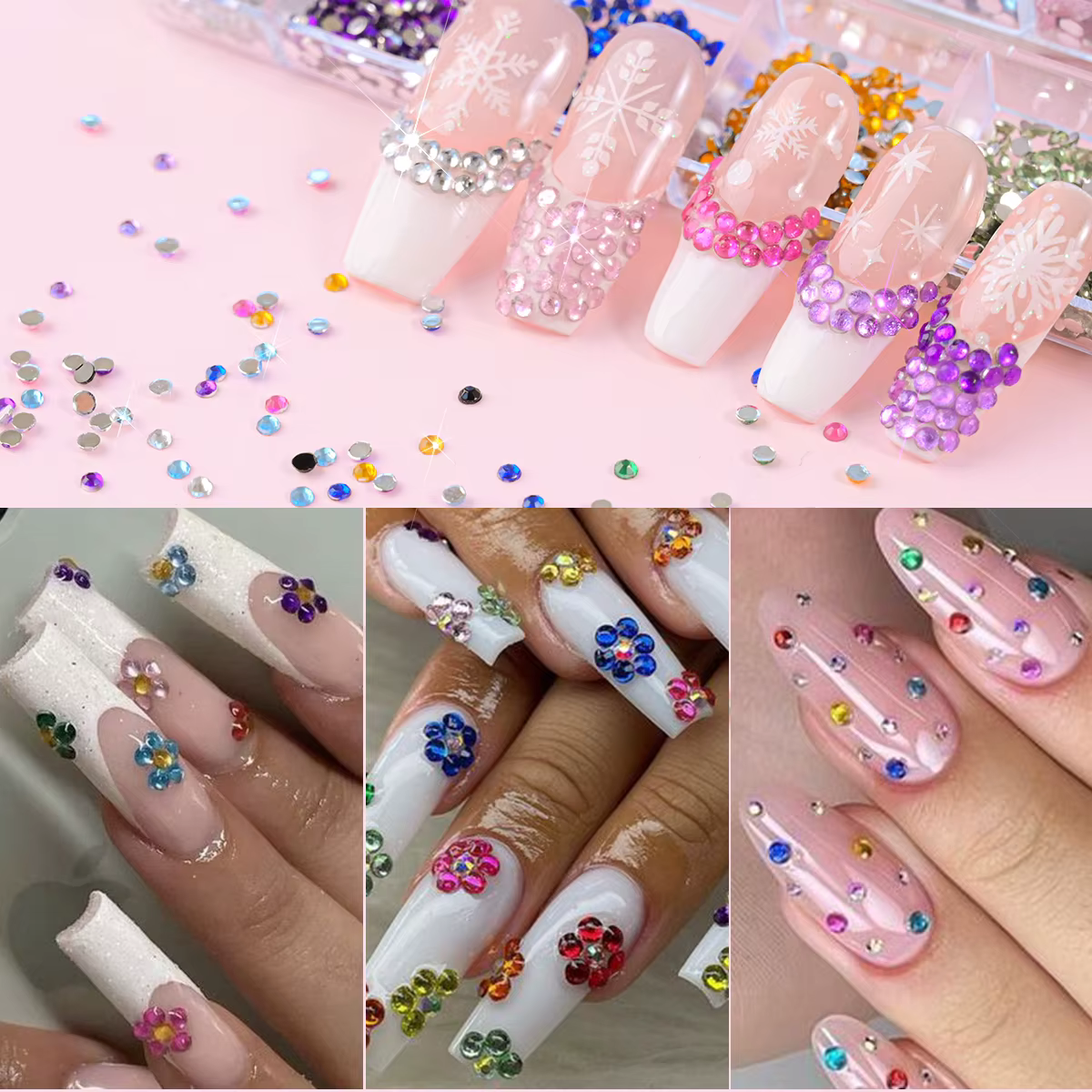 12 couleurs/ensemble 2mm strass ongles Art accessoires 3D acrylique Non correcteurs bricolage décorations Super